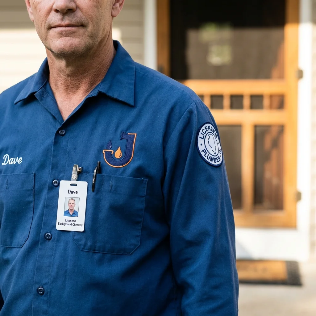 Licensed plumber showing ID badge in Noblesville, IN