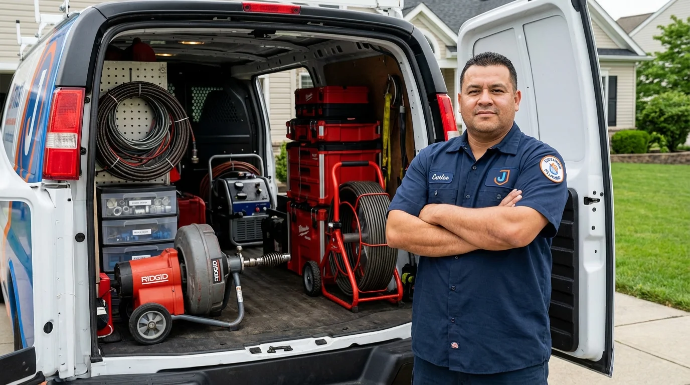 Professional drain cleaning equipment and Johns Plumbing LLC plumber in Noblesville