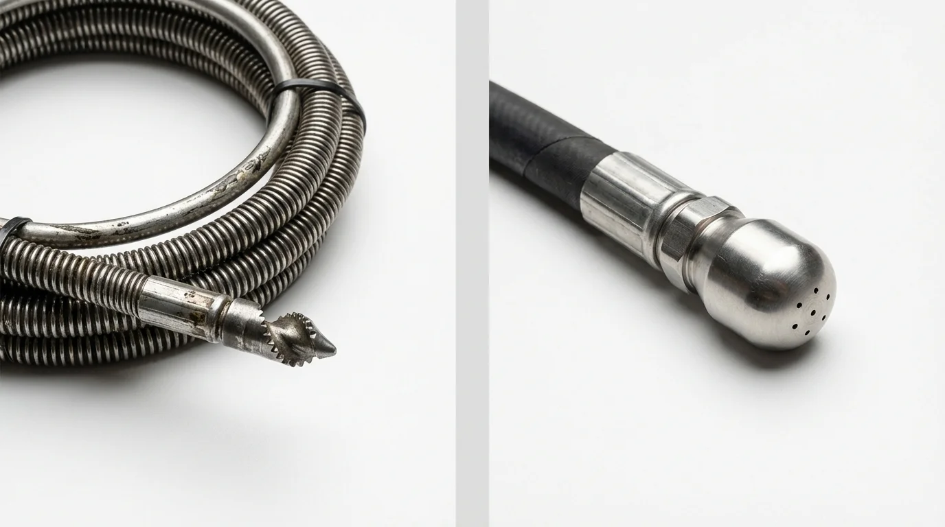 Drain snake cable and hydro jetting nozzle used for drain cleaning in Noblesville, IN