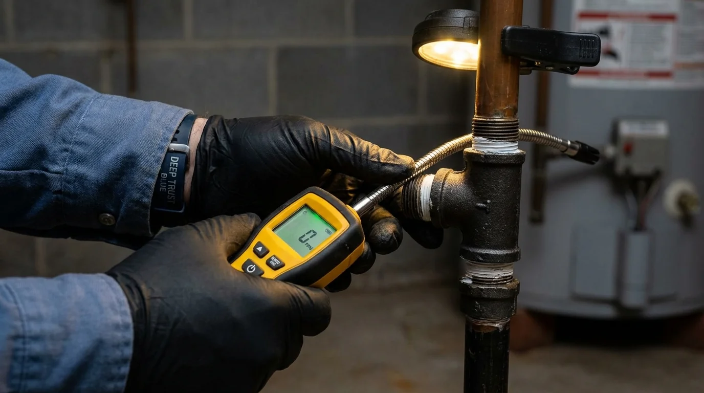 Gas leak detection with electronic sniffer by Johns Plumbing LLC in Noblesville