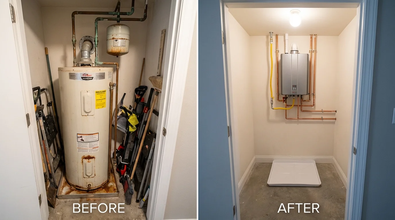 Tank water heater versus wall-mounted tankless unit comparison for Noblesville, IN homeowners