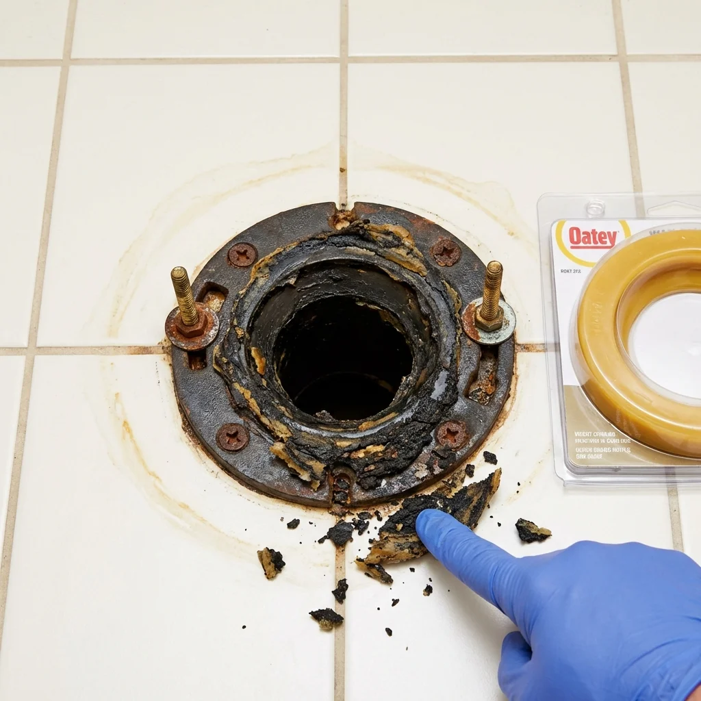 Failed wax ring showing water seepage at the base of a toilet in a Noblesville, IN home